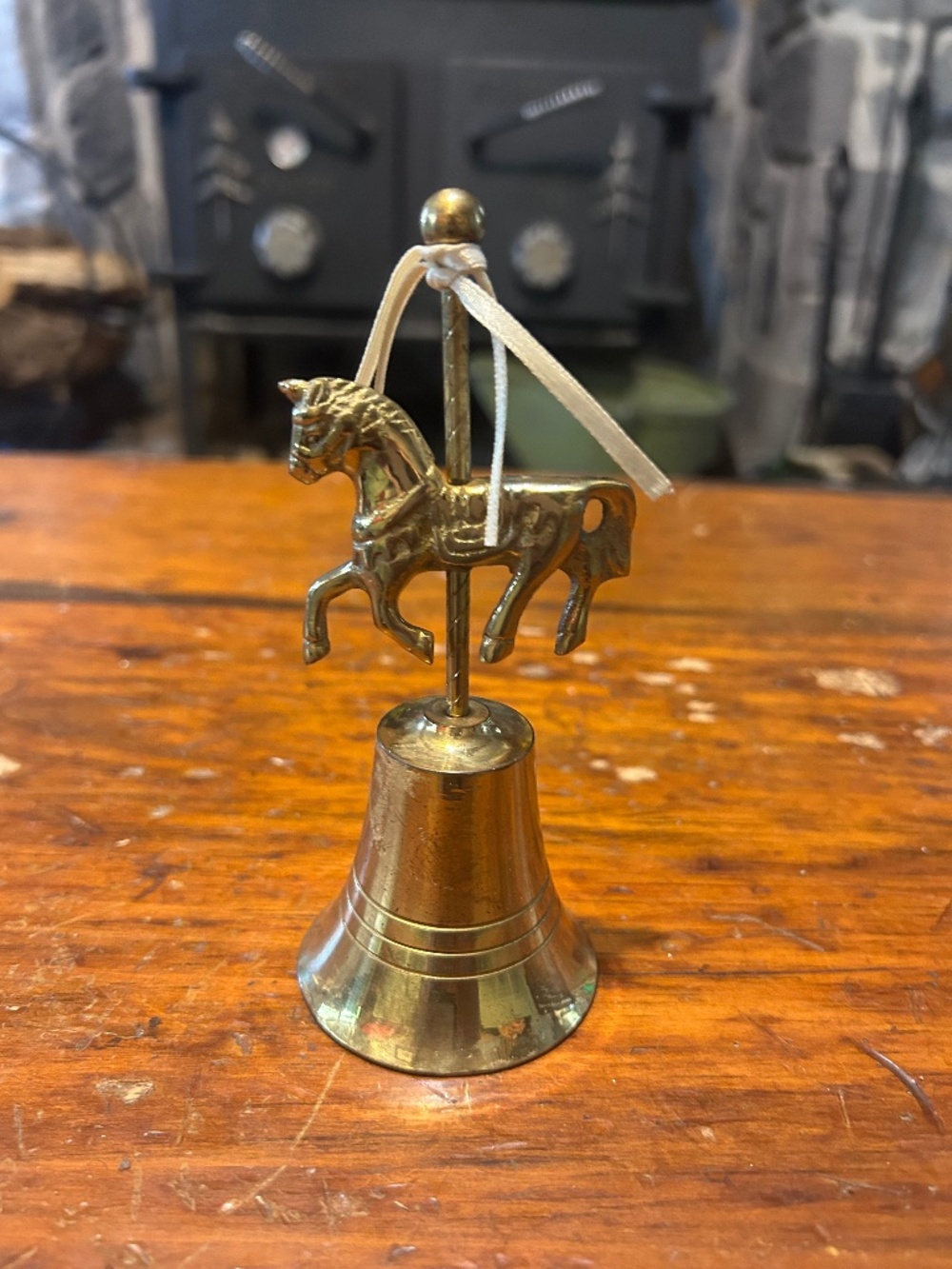 Brass Carousel Horse Bell Tabletop Decor Vintage